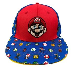 Nintendo Super Mario Snapback Hat Unisex OSFM Red Blue All Over Print Universal‎